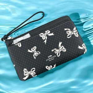 Coach Double Zip Wallet With Bow Print Bag Wristlet Purse
